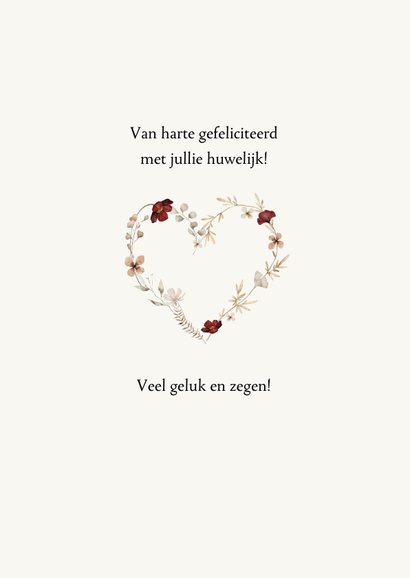 Felicitatie huwelijk christelijk beige bloemenhart 3