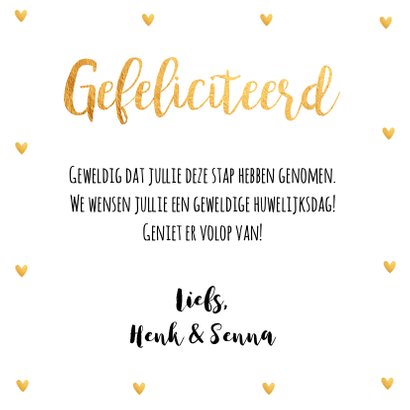 Felicitatie huwelijk foto hartjes goud 3