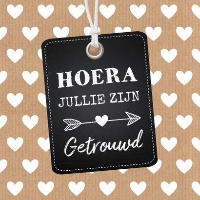 Felicitatie huwelijk getrouwd label hartjes kraft 2