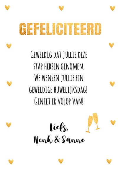 Felicitatie huwelijk gouden hartjes 3