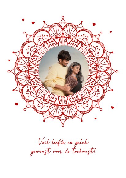 Felicitatie huwelijk Hindoestaans rood mandala hartjes 2