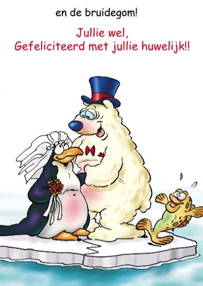 Felicitatie huwelijk pinguins 1 bruid 3