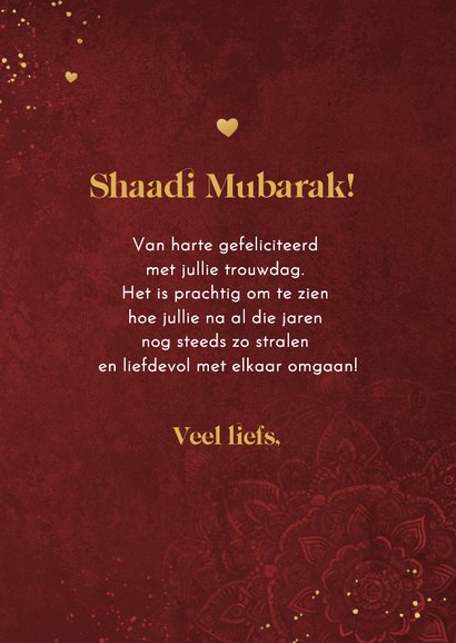 Felicitatie huwelijksjubileum rood mandala patroon hartjes 3