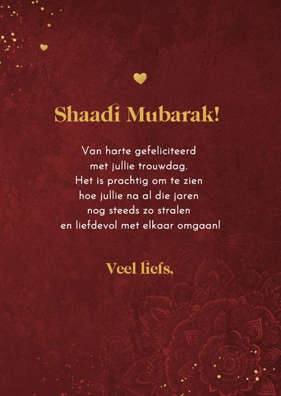 Felicitatie huwelijksjubileum rood mandala patroon hartjes 3
