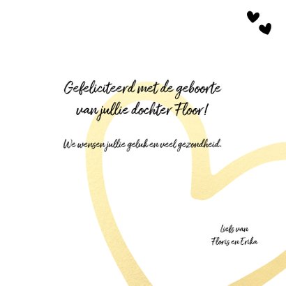 Felicitatie - it's a girl gouden hart 3