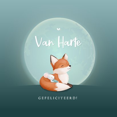Felicitatie jongen sfeervolle maan met vosje en kleine muis 2