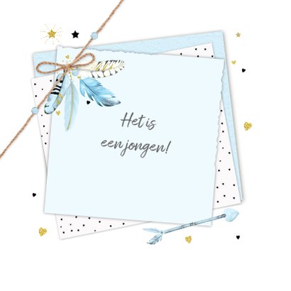 Felicitatie jongen veertjes papier 2