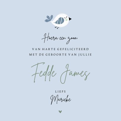 Felicitatie jongen vogel bloemen blauw 3