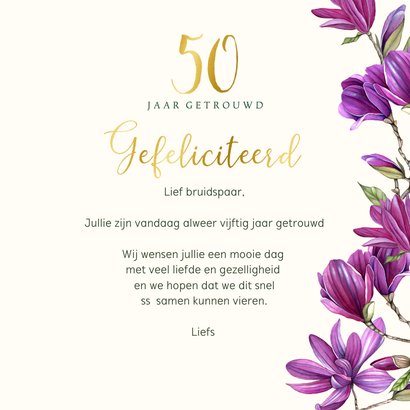 Felicitatie jubileum paarse magnoliabloemen 3