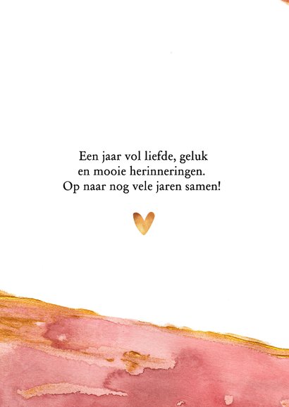 Felicitatie kaart 1 jaar getrouwd waterverf goud 2