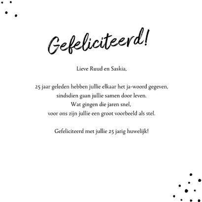 Felicitatie kaart 25 jaar getrouwd hip foto stipjes 3