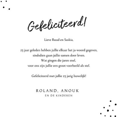 Felicitatie kaart 25 jaar getrouwd hip foto stipjes 3