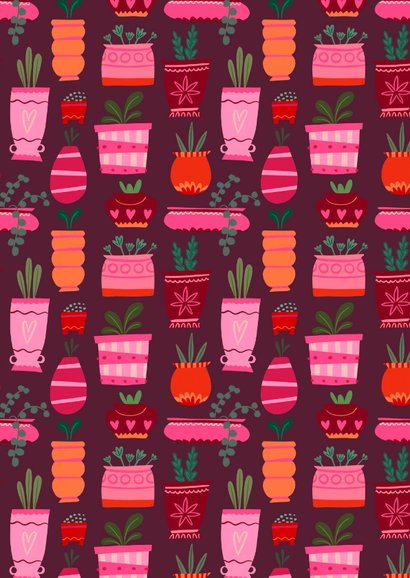 Felicitatie kaart 'een nieuw stekje' retro potjes 2