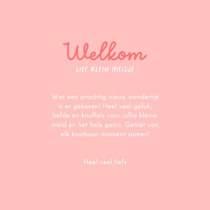 Felicitatie kaart geboorte lief klein eendje met strik roze 3