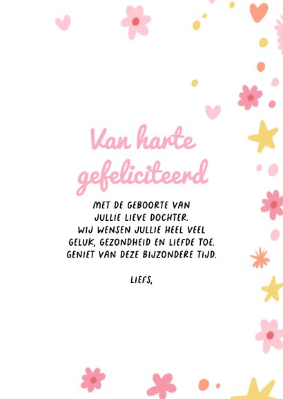 Felicitatie kaart geboorte meisje grappige bingo met bloemen 3