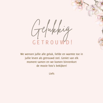 Felicitatie kaart getrouwd witte duiven bloesem 3