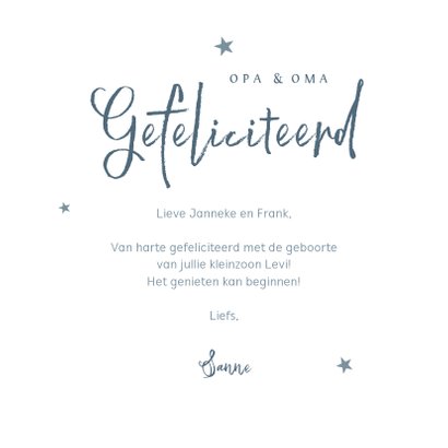 Felicitatie kaart kleinzoon jongen baby opa en oma sterren 3