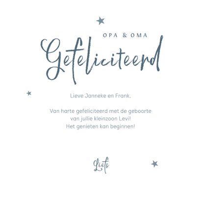 Felicitatie kaart kleinzoon jongen baby opa en oma sterren 3