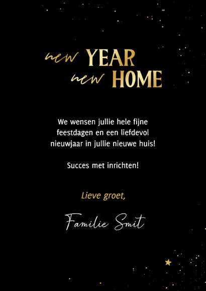 Felicitatie kaart nieuw huis kerst new year new home goud 3