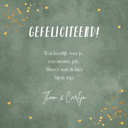 Felicitatie kaart nieuwe baan groen NewJob goudlook 3