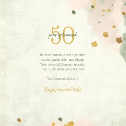 Felicitatie met bloemen goud met waterverf foto en spetters 3