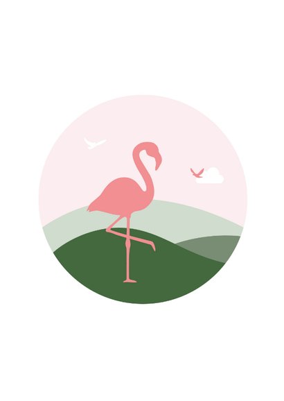Felicitatie met flamingo in cirkel 2