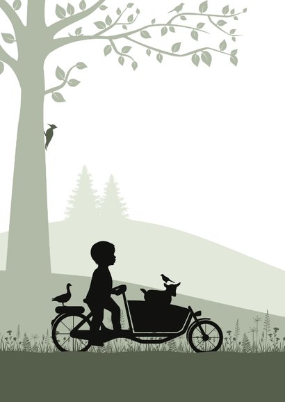 Felicitatie met silhouet jongen in bakfiets 2