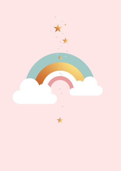 Felicitatie met sterren en regenboog in goudlook 2