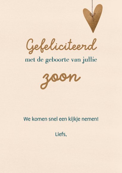 Felicitatie met strik en hart voor geboorte van een jongen 3