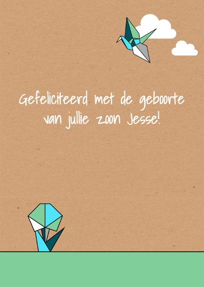 Felicitatie origami vogel zoon 3