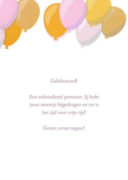 Felicitatie pensioen feestelijke vogel en vrolijke ballonnen 3