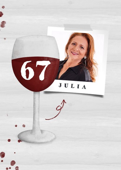 Felicitatie pensioen wijnglas met foto en leeftijd 2