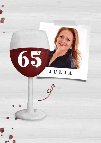Felicitatie pensioen wijnglas met foto en leeftijd 2