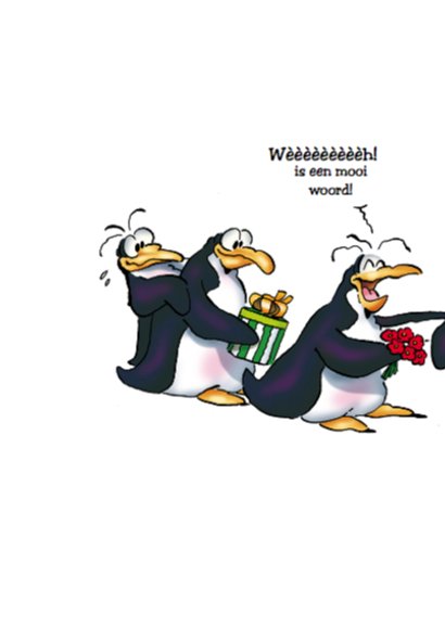 Felicitatie pinguins geboorte zoon 1 met baby 2