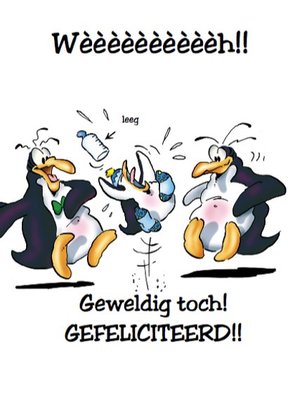 Felicitatie pinguins geboorte zoon 1 met baby 3