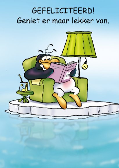 Felicitatie pinguins nieuw woning vis 3