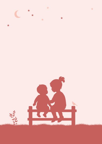Felicitatie silhouet baby en grote zus op hekje 2