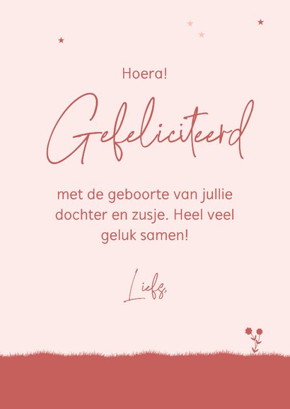 Felicitatie silhouet baby en grote zus op hekje 3