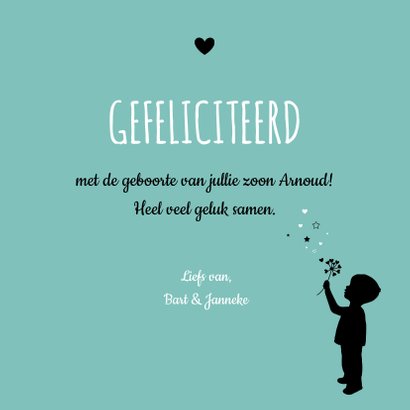 Felicitatie - Silhouet jongen, cirkel van harten en sterren 3