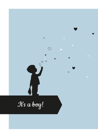 Felicitatie - Silhouet jongen met hartjes 2