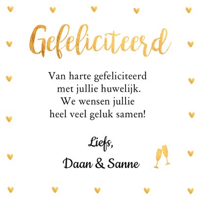 Felicitatie trouwdag typografie gouden hartjes 3