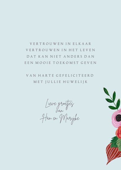 Felicitatie trouwen met huwelijkstaart in het bos & bloemen 3