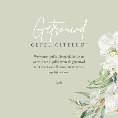 Felicitatie trouwen witte orchideeën eucalyptus 3