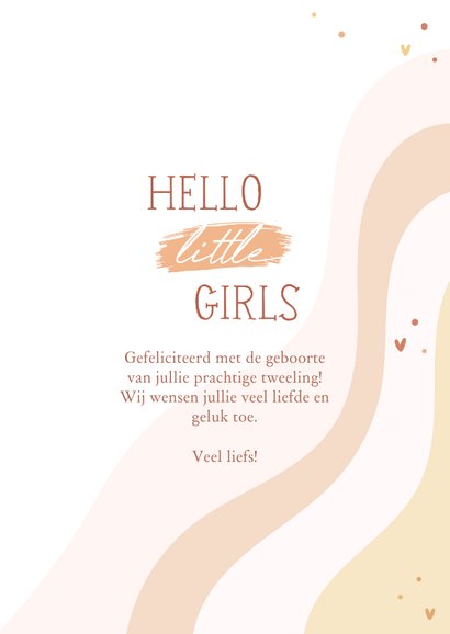 Felicitatie tweeling hello little girls regenboog 3