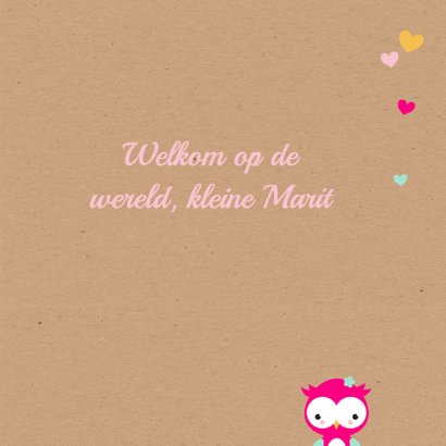 Felicitatie - Uiltje in hartjesboom meisje 3