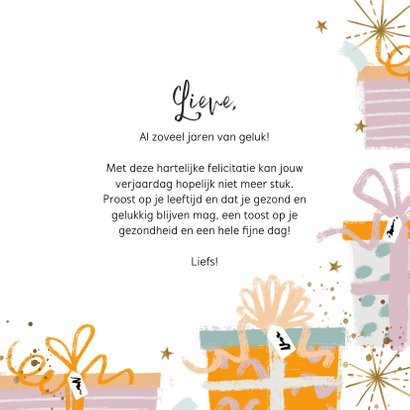 Felicitatie verjaardag cadeaus confetti en sterren goudlook 3