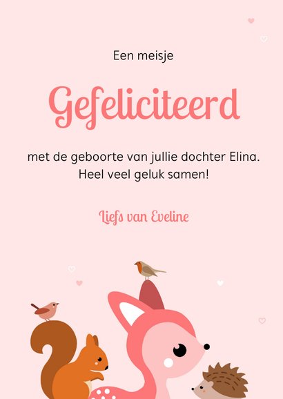 Felicitatie voor een geboorte hart met dieren 3