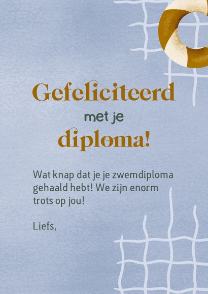 Felicitatie voor zwemdiploma met zwembad en duikbril 3