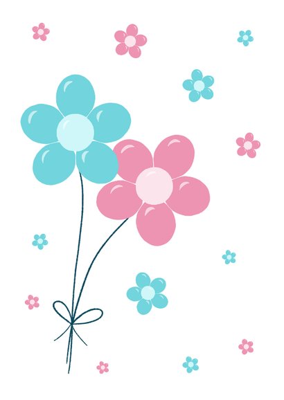 Felicitatie zwangerschap met roze en blauwe bloem ballonnen 2