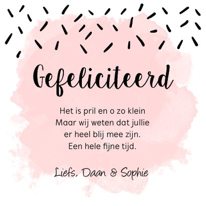 Felicitatie zwangerschap waterverf roze 3